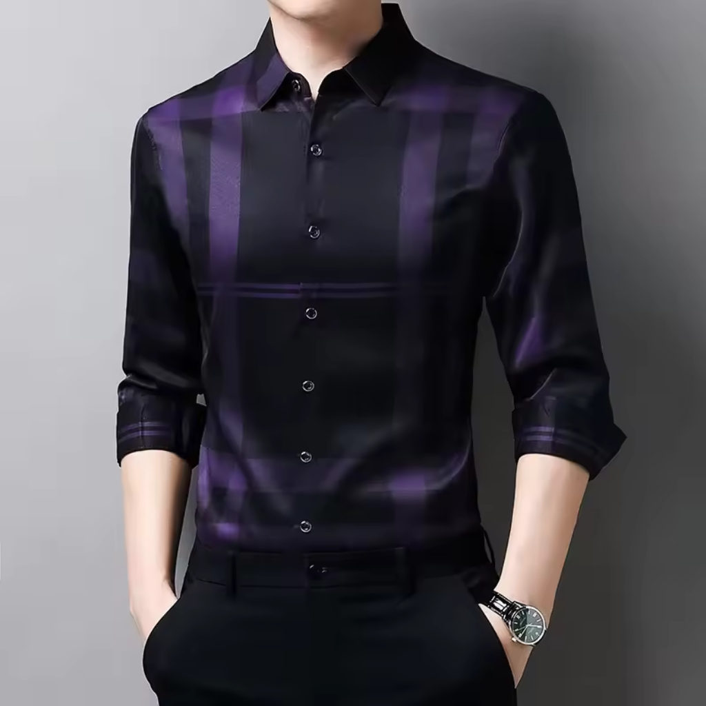 Camisa Social de Seda Xadrez
