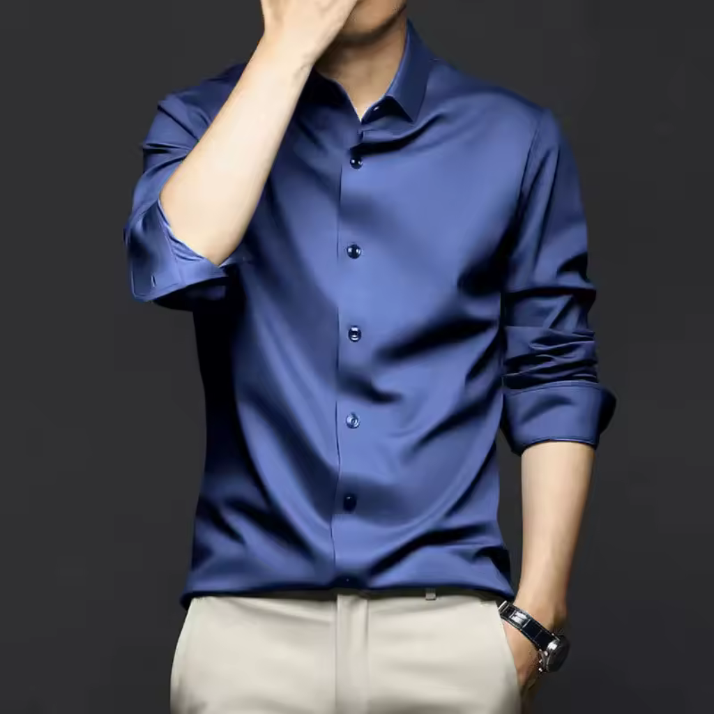 Camisa Social de Seda em Gelo