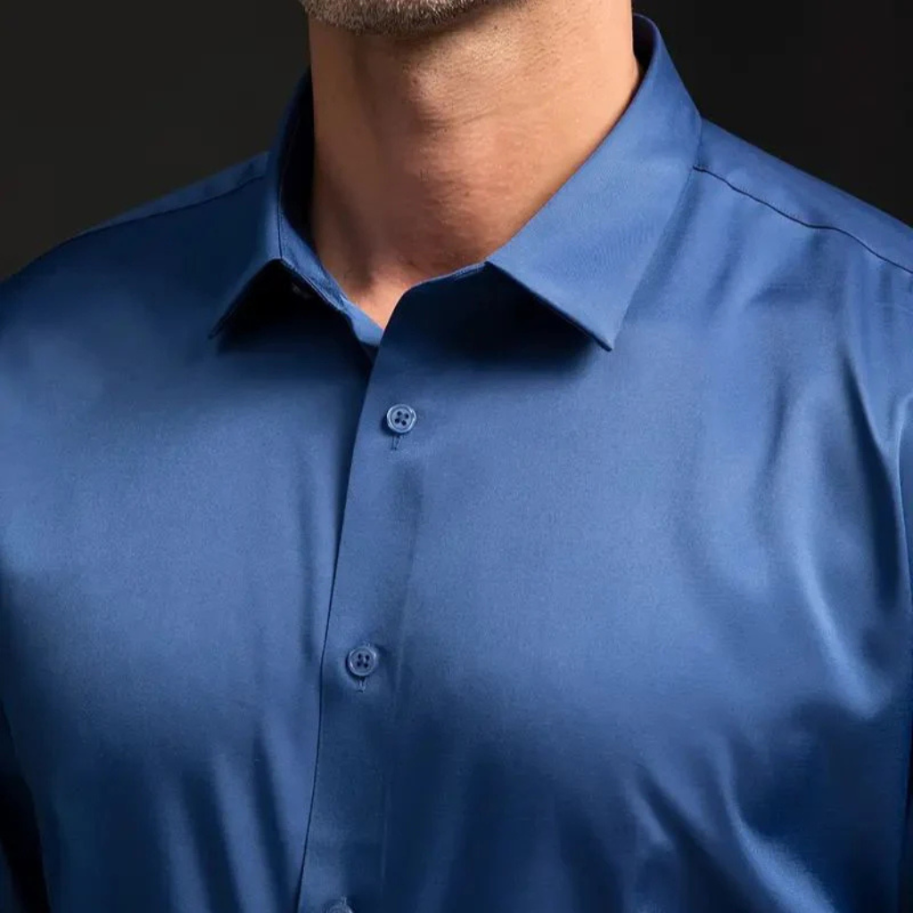 Camisa Social de Seda em Gelo