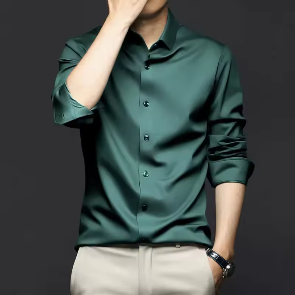 Camisa Social de Seda em Gelo