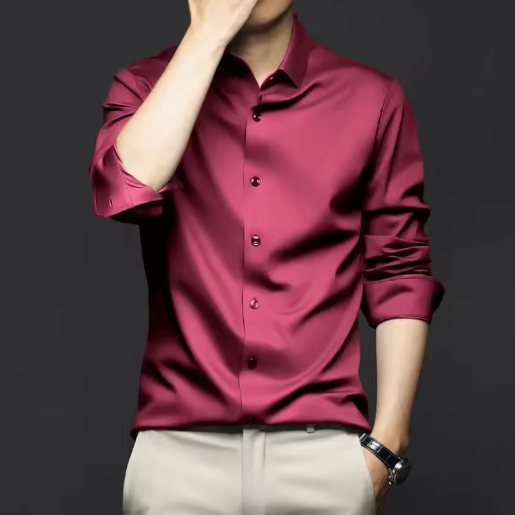 Camisa Social de Seda em Gelo